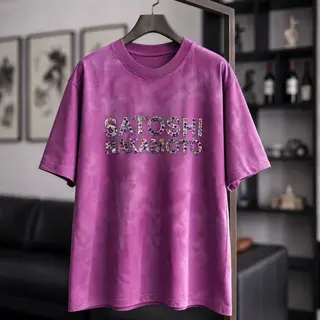 Yao Fashion 26ss SATOSHI New Vintage sport Tops Streetwear Willow Purple Red Washed Studded Logo Retro Tee T-shirt for Men