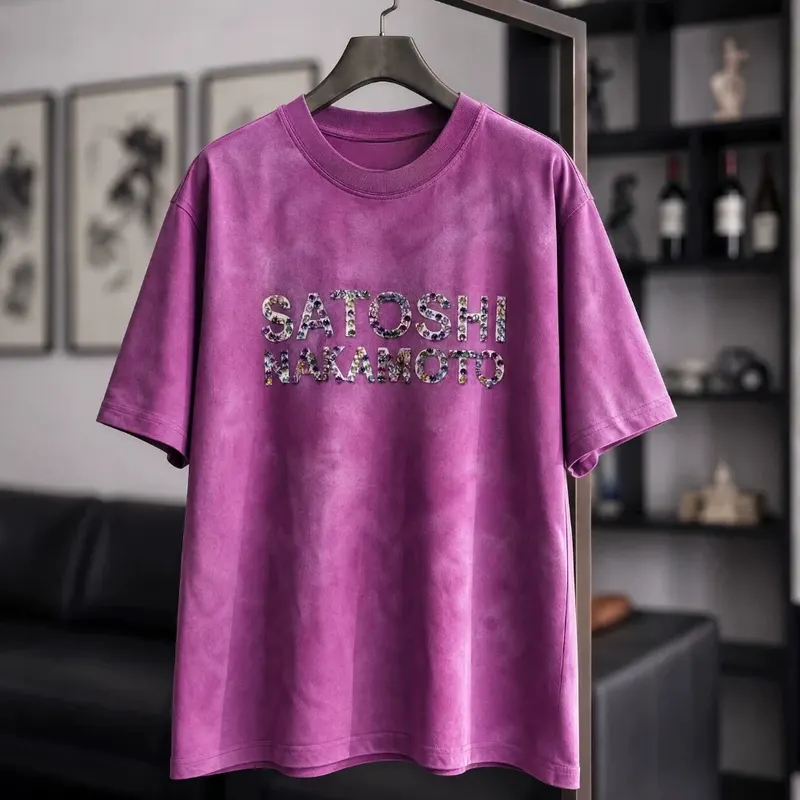 Yao Fashion 26ss SATOSHI New Vintage sport Tops Streetwear Willow Purple Red Washed Studded Logo Retro Tee T-shirt for Men