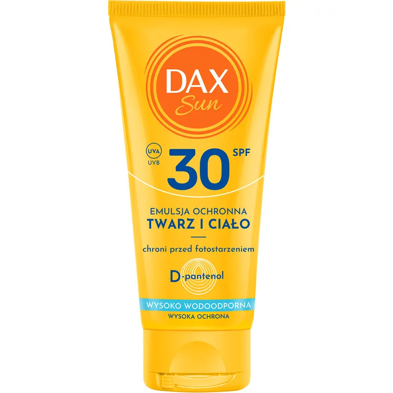 Dax Sun Travel emulsja ochronna SPF 30 do twarzy i ciała z D-pantenolem, gliceryną i ekstraktem z bawełny 50 ml