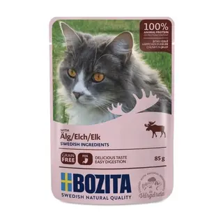 BOZITA Mięsne kawałki w galarecie z łosiem – mokra karma dla kota – 85g