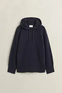 Gant Wełniana Bluza Damska Z Kapturem Relaxed Fit Granatowa