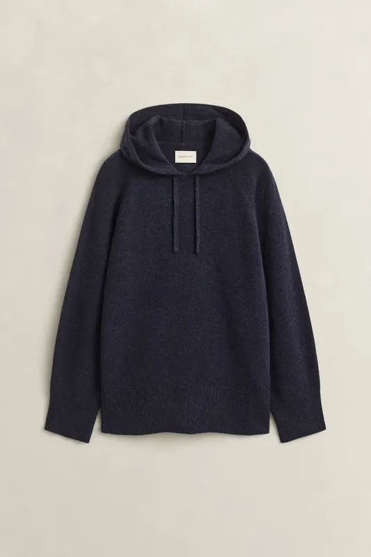 Gant Wełniana Bluza Damska Z Kapturem Relaxed Fit Granatowa