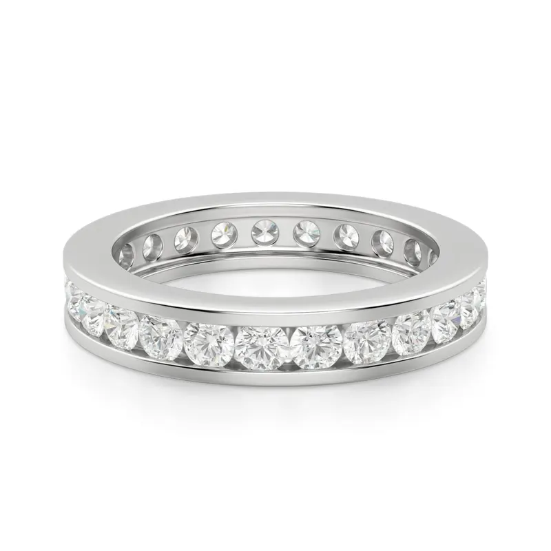 Obrączka Ślubna Eternity Channel Set z Okrągłymi Kamieniami 2.50 mm Laboratoryjny Diament 585 Białe Złoto (14K)