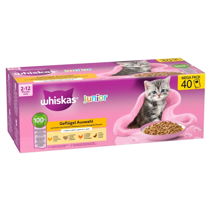 Whiskas Junior w saszetkach, 40 x 85 g - Drób w galarecie (4 smaki)