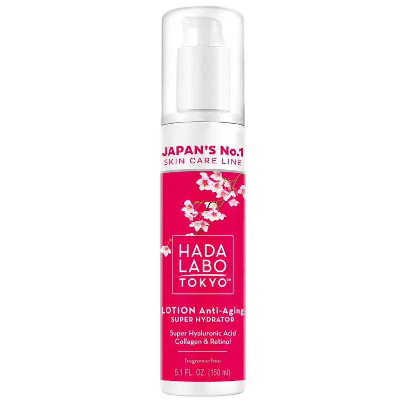 Hada Labo Tokyo Red nawilżający lotion przeciwzmarszczkowy do twarzy z 4 formami kwasu hialuronowego, kolagenem i retinolem 150 ml