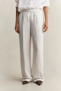 Gant Spodnie Damskie W Paski Relaxed Fit Białe