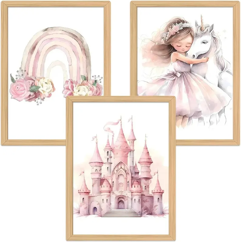 Obrazki na ścianę dla dziewczynek 30x40 cm zestaw 3 sztuki bez ramy