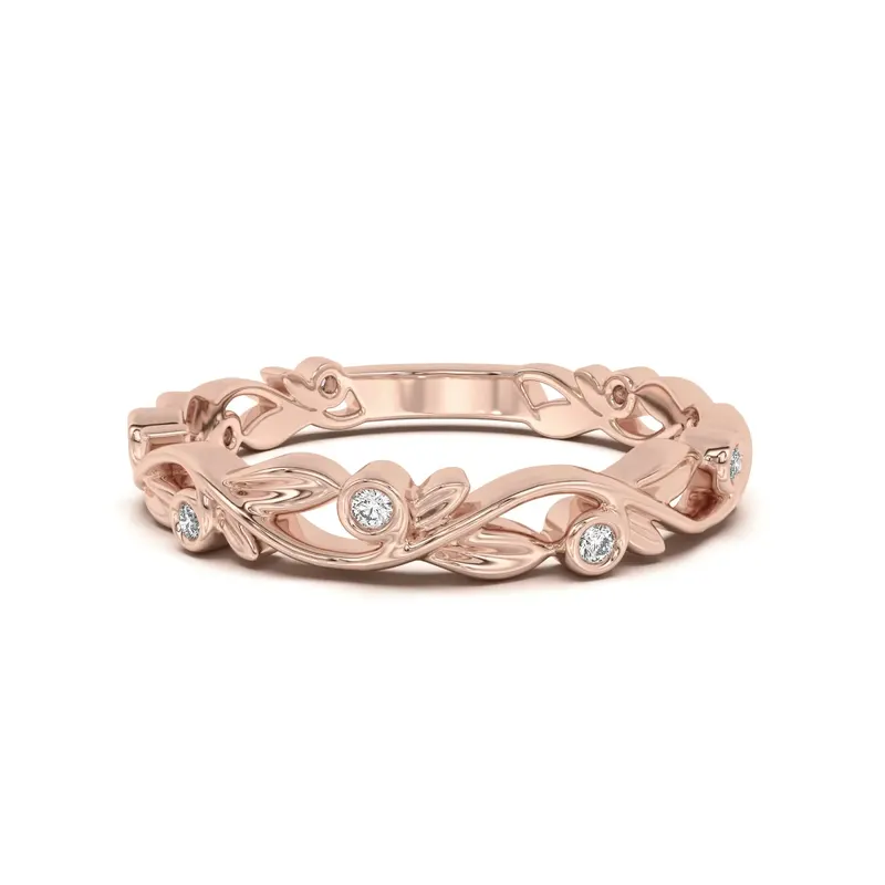 Obrączka Ślubna Petite Vine Bezel Set Laboratoryjny Diament 585 Różowe Złoto (14K)