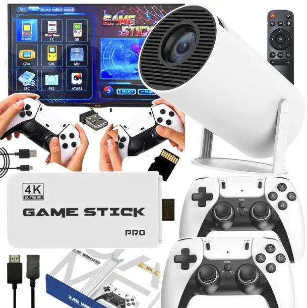 MODEL 2026 RETRO RZUTNIK PROJEKTOR KONSOLA 2 PADY PILOT WIFI USB 20000 GIER