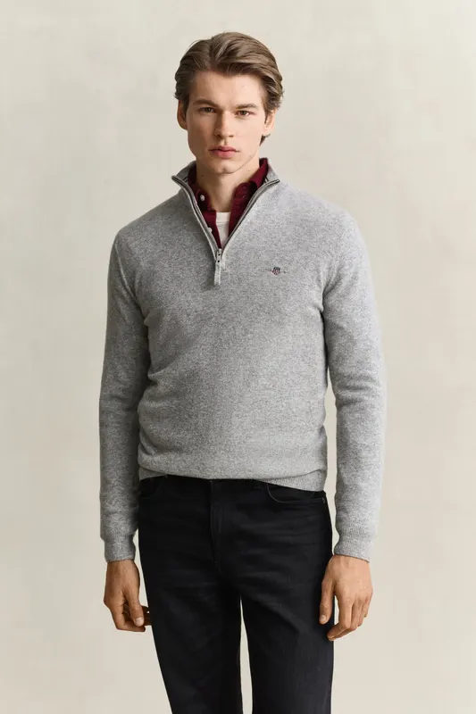 Gant Wełniany Sweter Męski Regular Fit Szary