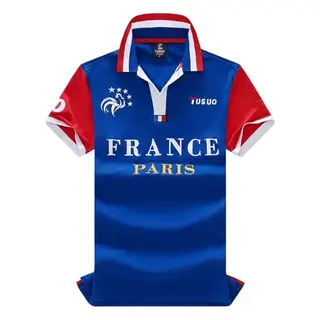 TS Men's Classic Polo Shirt Summer Shirt Men's Short-sleeved Embroidery Blue Loose Letters Sports French Football Fans Europe