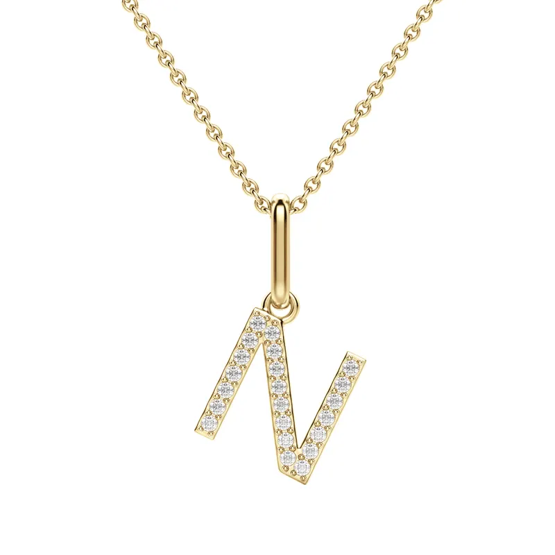 Wisiorek Litera "N" Laboratoryjny Diament 585 Żółte Złoto (14K)