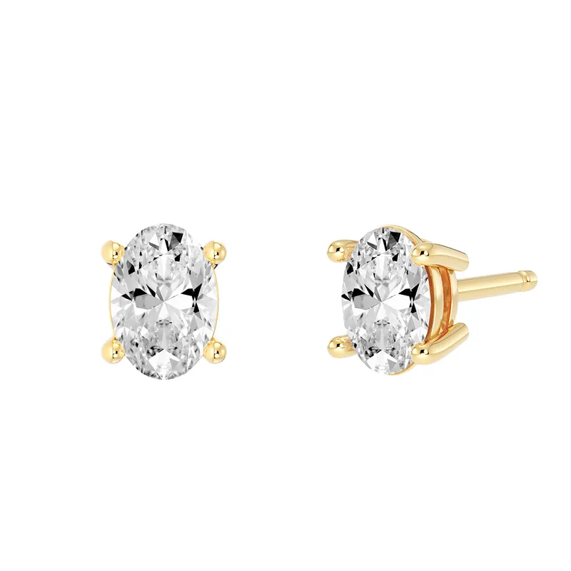 4-Prong Kolczyki Sztyfty z Naturalnym Owalnym Diamentem 0.50 Karata 585 Żółte Złoto (14K)