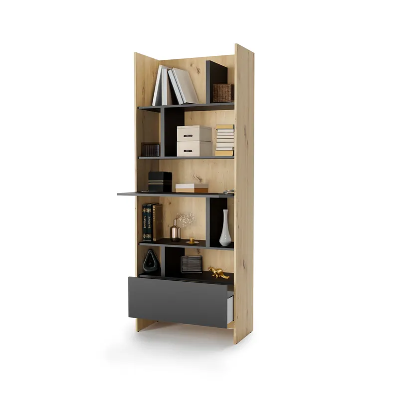 Regał Bed Concept BC-22 | 84x218X40 cm | Dąb Artisan/Czarny | Dąb artisan/Czarny regał Lenart | funkcjonalny | do półkotapczanu