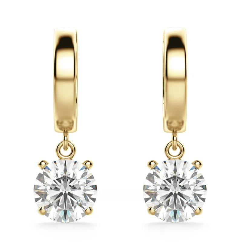 Kolczyki Wiszące Solitaire z Laboratoryjnym Okrągłym Diamentem 2.00 Karata 585 Żółte Złoto (14K)