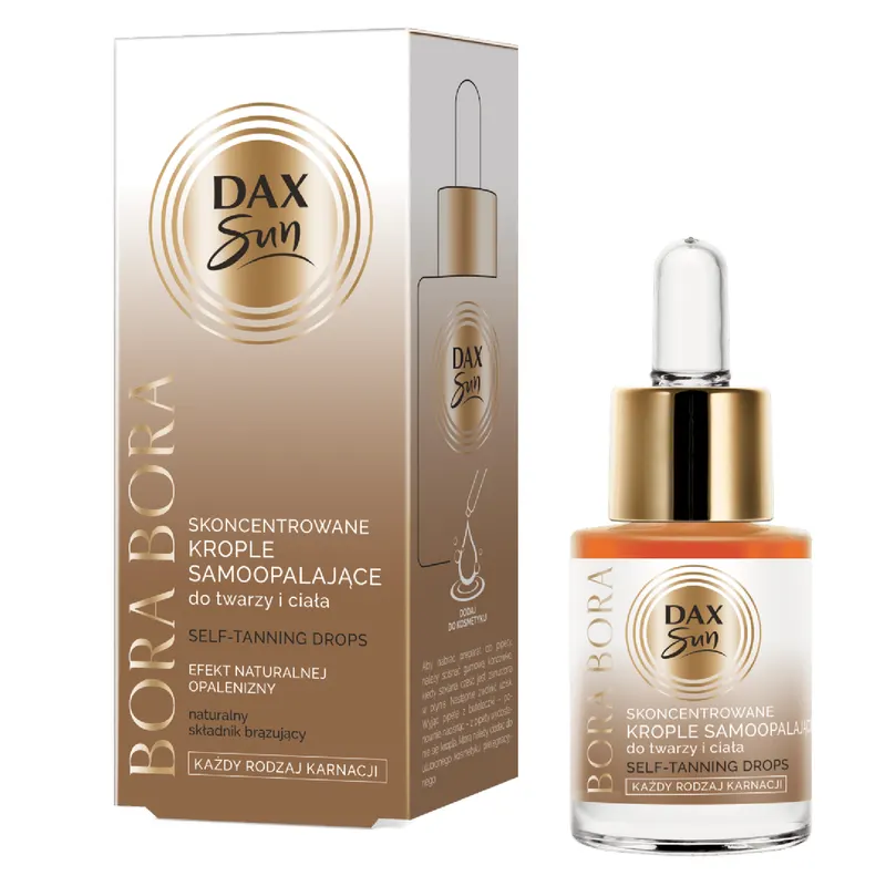 Dax Sun BORA BORA skoncentrowane krople samoopalające do twarzy z DHA, erytrulozą, karmelem, kwasem hialuronowym i betainą 15 ml