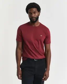 Gant Bawełniany T-Shirt Męski Okrągły Dekolt Regular Fit Bordowy