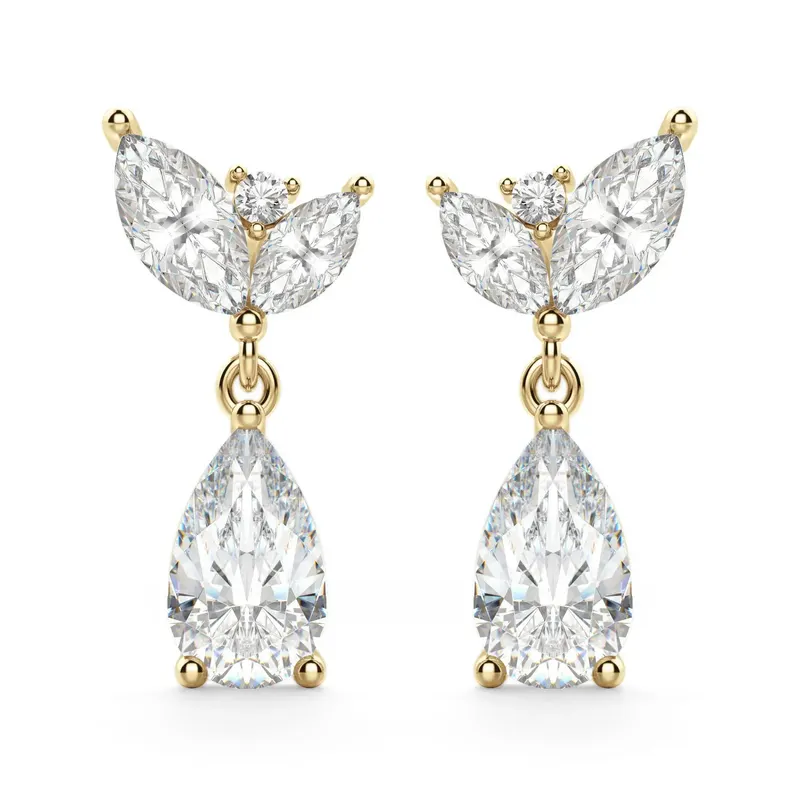 Camellia Gruszkowe Kolczyki Wiszące 14K Żółte Złoto Laboratoryjny Diament