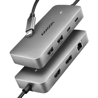 AXAGON HMC-CUB83X2 Wieloportowy hub USB-C 7w1, 10Gbps, 2x USB-A, USB-C, HDMI 4K/144Hz, DP 8K/30Hz, LAN 1Gbps, PD 100W, kabel 15 cm