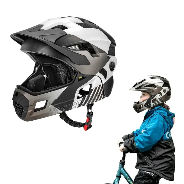 KASK ROWEROWY DZIECIĘCY ROCKBROS FULL FACE ROZMIAR S ODPINANA SZCZĘKA MTB