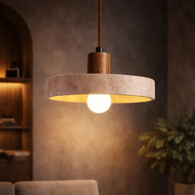 Lampa wisząca z kamienia i drewna Elarith