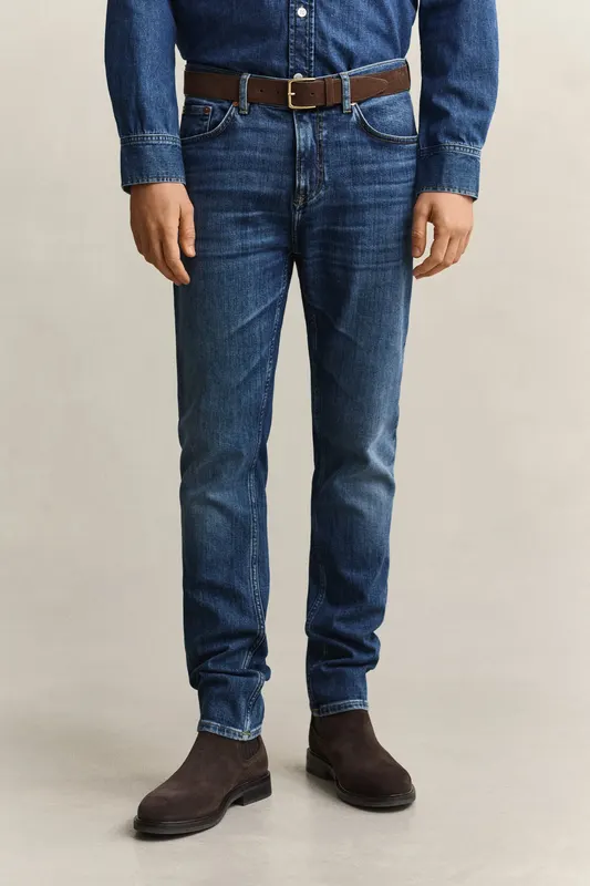Gant Jeansy Męskie Slim Fit Niebieskie