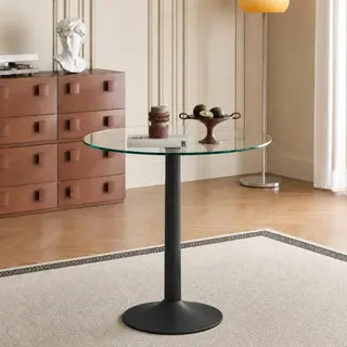 Nowoczesny, minimalistyczny okrągły stół barowy ze szkła hartowanego: o średnicy 89 cm i wysokości 92 cm, idealny wybór do stworzenia lekko luksusow..
