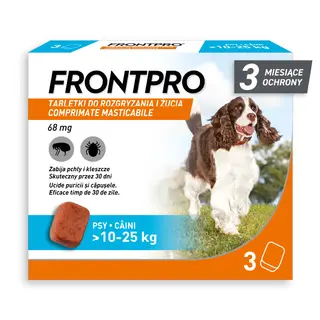 FRONTPRO® tabletki na pchły i kleszcze, dla psów od 10 do 25 kg - L: 68 mg dla psów >10-25 kg (3 tabletki)