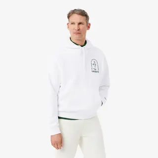 Lacoste Bluza Z Kapturem O Luźnym Kroju Z Nadrukiem Męskie Biały