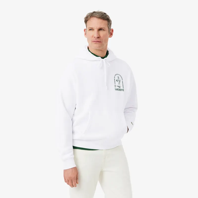 Lacoste Bluza Z Kapturem O Luźnym Kroju Z Nadrukiem Męskie Biały