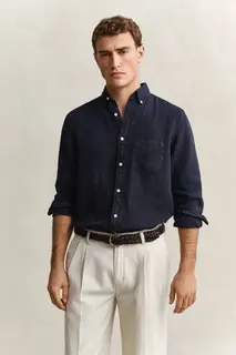 Gant Koszula Męska Z Długim Rękawem Regular Fit Granatowa