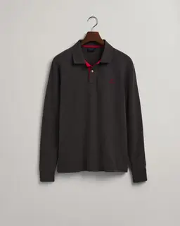 Gant Polo Męski Z Długim Rękawem Regular Fit Szary