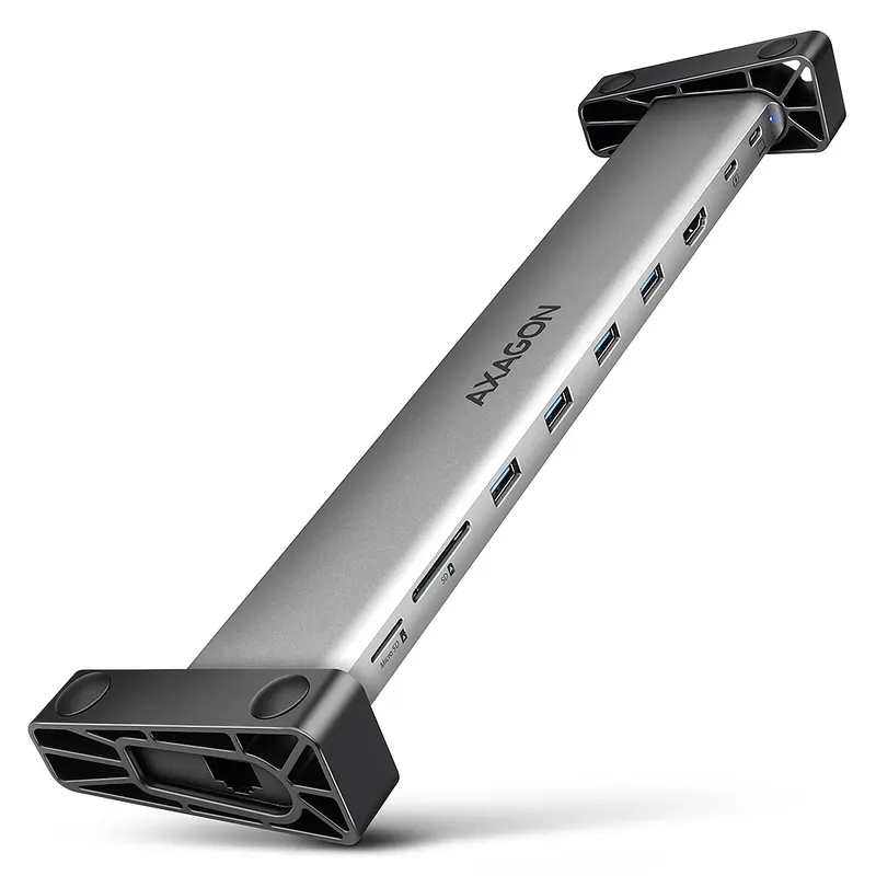 AXAGON HMC-10HLS Stacja dokująca USB-C 9w1, 5Gbps, 4x USB-A, HDMI 4K/60Hz, LAN 1Gbps, SD/microSD, PD 100W, kabel 25 cm