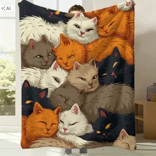 Koc kocyk kot narzuta pled śpiące kotki koty kociak kolaż prezent 150x180cm