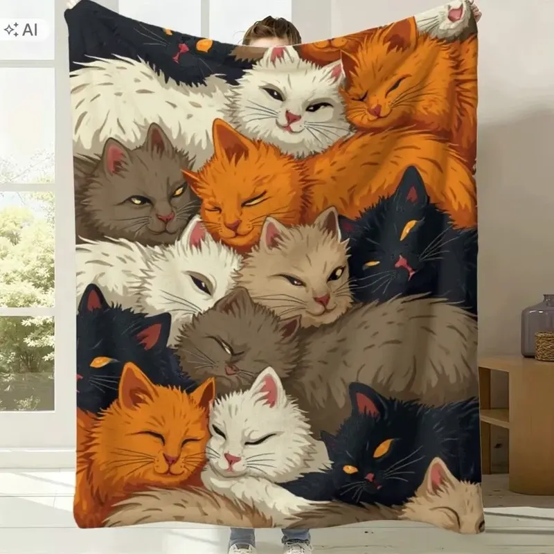 Koc kocyk kot narzuta pled śpiące kotki koty kociak kolaż prezent 150x180cm