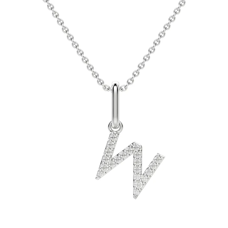 Wisiorek Litera "W" Laboratoryjny Diament 585 Białe Złoto (14K)