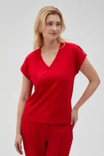 Gładki t-shirt z dekoltem w serek czerwony