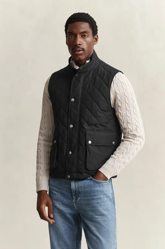 Gant Pikowana Kamizelka Męska Regular Fit Czarna