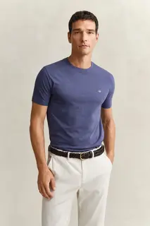 Gant Bawełniany T-Shirt Męski Z Okrągłym Dekoltem Regular Fit
