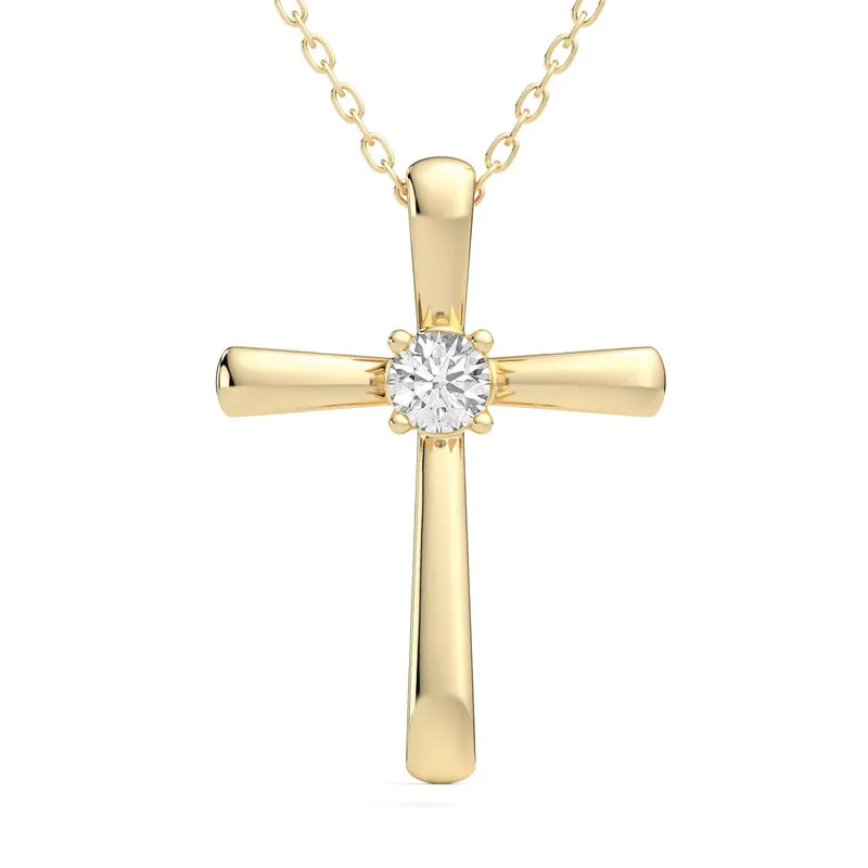 Wisiorek Single Krzyż Okrągły 0.10 kt Laboratoryjny Diament 585 Żółte Złoto (14K)