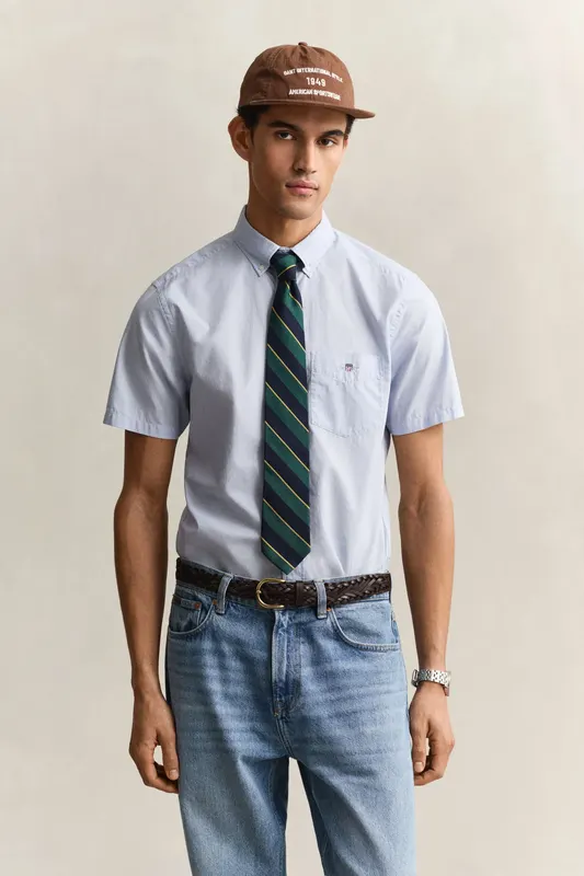 Gant Koszula Męska Z Krótkim Rękawem Regular Fit Niebieska