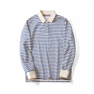 Autumn New Long Sleeve Polo Shirt Men Japanese Retro Loose Combed Cotton Striped Shirts Casual Streetwear Lapel Tops Oversize