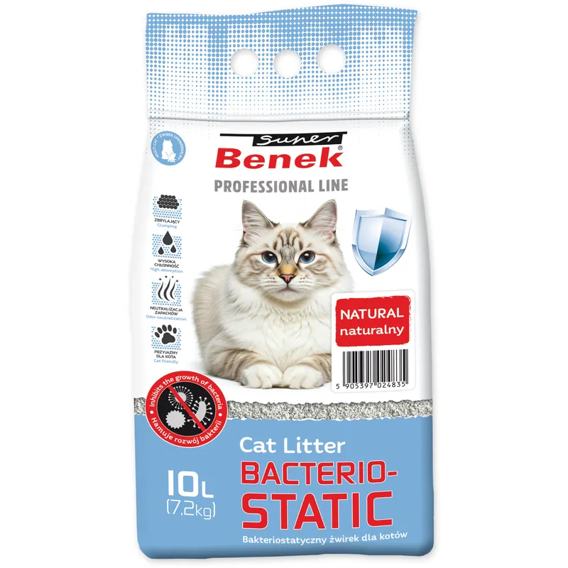 Super Benek Bakteriostatic, bakteriostatyczny żwirek dla kota - 10 l