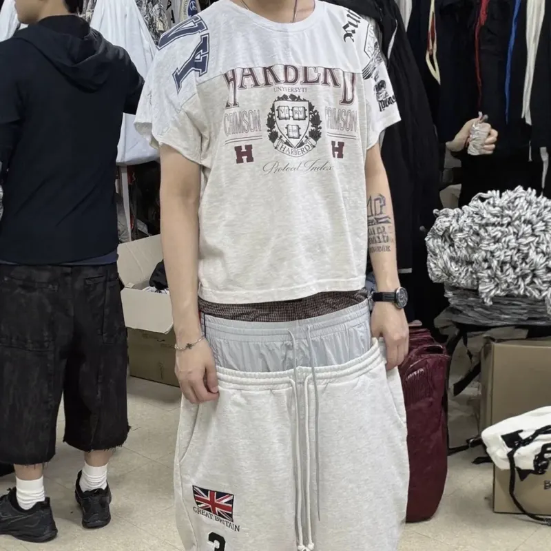 Grailz PROJECT G/R Summer Three-in-One Design Patchwork Logo Print Round Neck Short Sleeve T-shirt Ins Protocol Index