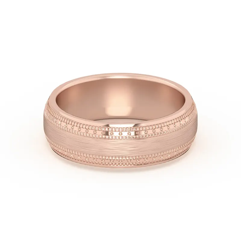 Double Beaded Wysoka Polska Obrączka Ślubna 585 Różowe Złoto (14K) 6 MM