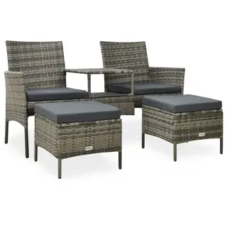 2-os. sofa ogrodowa ze stolikiem i stołkami, rattan PE, szary
