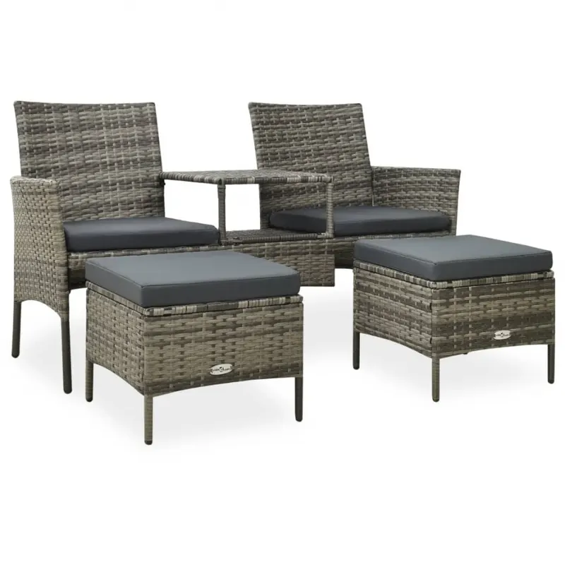 2-os. sofa ogrodowa ze stolikiem i stołkami, rattan PE, szary