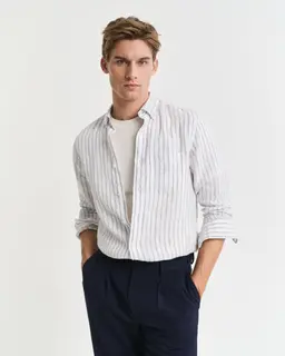 Gant Koszula Męska W Paski Z Długim Rękawem Regular Fit Biała