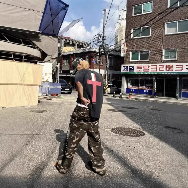 Grailz PROJECT G/R Summer Letter-Printed Cross Weathered Washed Tagged Round-neck Short-Sleeved Loose-Tee Shirt Protocol Index