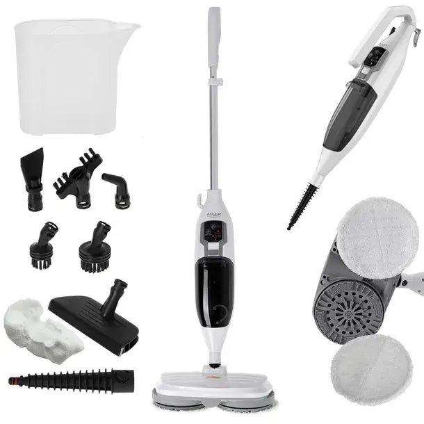 Mop obrotowy PAROWY 2w1 czyścik ręczny 8 końcówek Moc 1300W Adler AD 7052